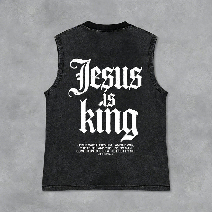 Christianartworkshop Canotta unisex lavata con scritta Jesus Is King Gothic - Nero - 2XL - image 0