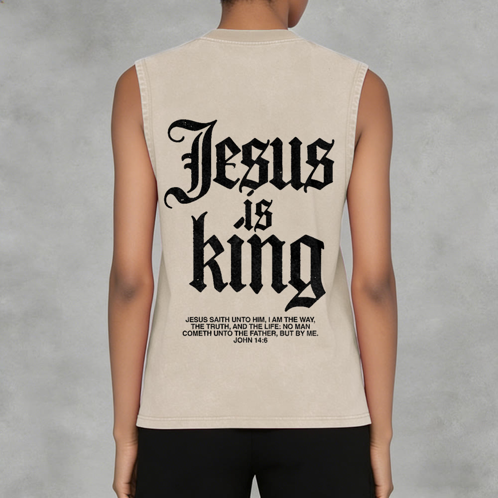 Christianartworkshop Canotta unisex lavata con scritta Jesus Is King Gothic - image 5