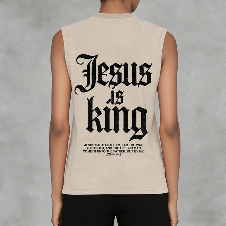 Christianartworkshop Canotta unisex lavata con scritta Jesus Is King Gothic - image 5
