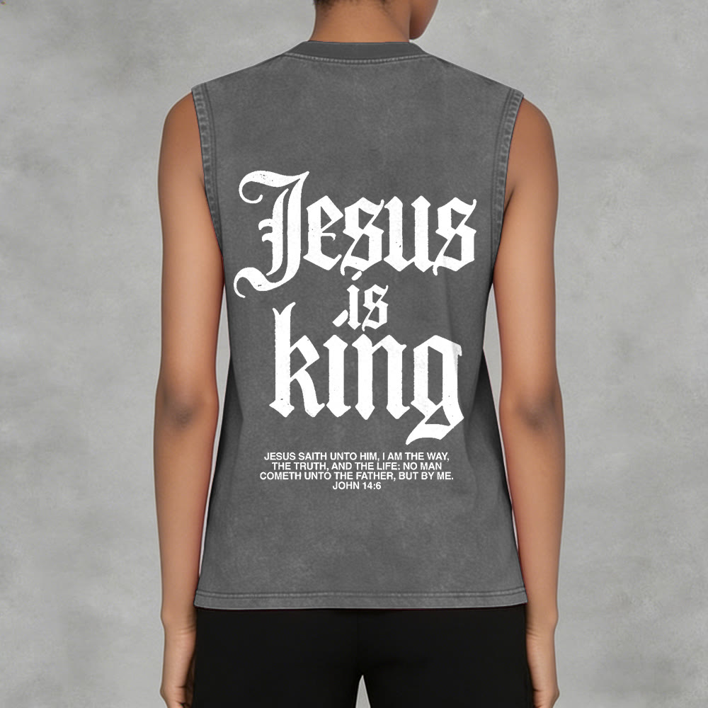 Christianartworkshop Canotta unisex lavata con scritta Jesus Is King Gothic - image 11