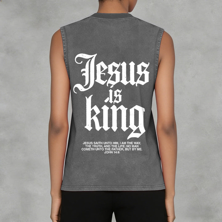 Christianartworkshop Canotta unisex lavata con scritta Jesus Is King Gothic - image 11