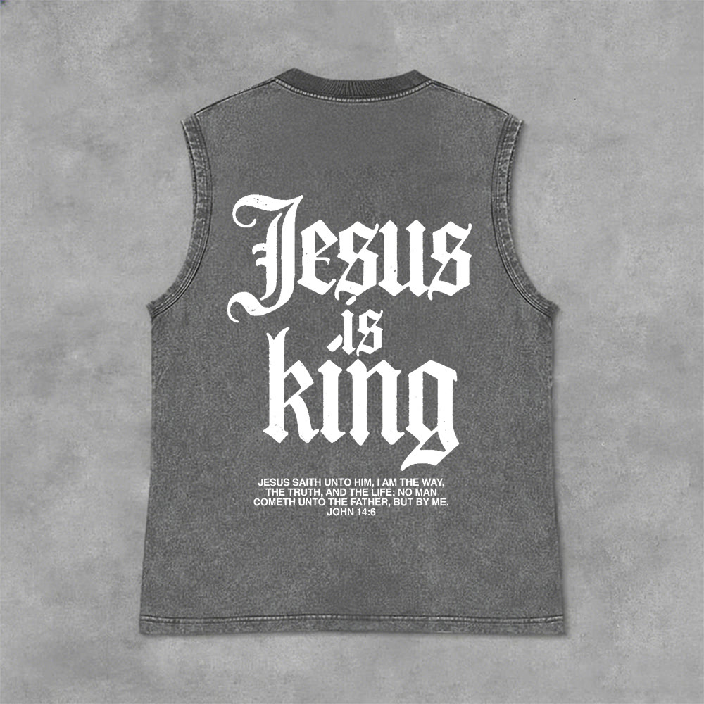 Christianartworkshop Canotta unisex lavata con scritta Jesus Is King Gothic - Grigio - 2XL - image 9