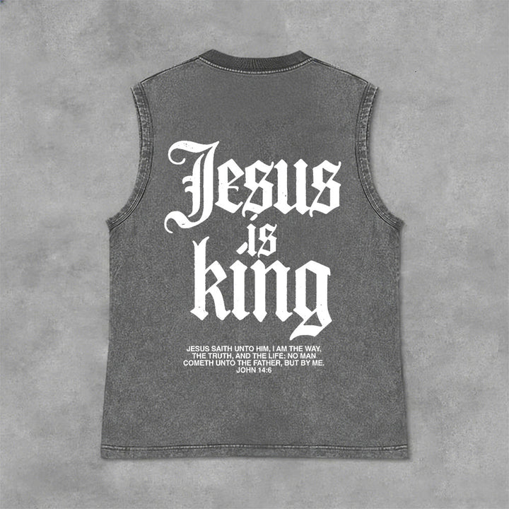 Christianartworkshop Canotta unisex lavata con scritta Jesus Is King Gothic - Grigio - 2XL - image 9
