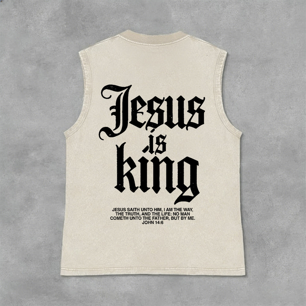 Christianartworkshop Canotta unisex lavata con scritta Jesus Is King Gothic - Beige - 2XL - image 3