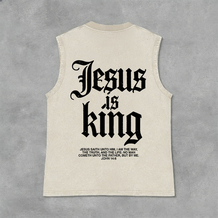 Christianartworkshop Canotta unisex lavata con scritta Jesus Is King Gothic - Beige - 2XL - image 3