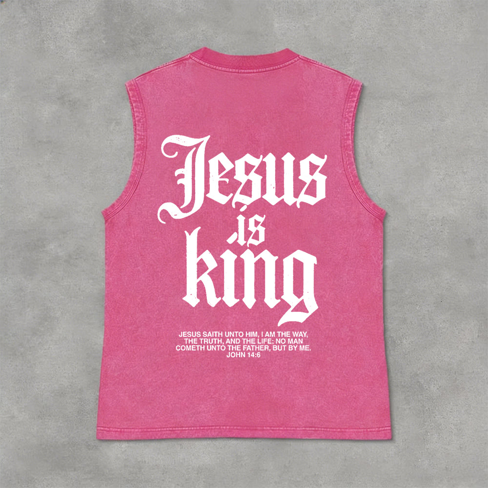 Christianartworkshop Canotta unisex lavata con scritta Jesus Is King Gothic - Rosa - 2XL - image 6