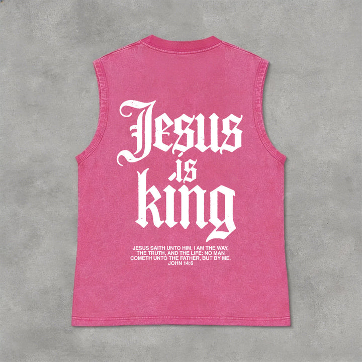 Christianartworkshop Canotta unisex lavata con scritta Jesus Is King Gothic - Rosa - 2XL - image 6