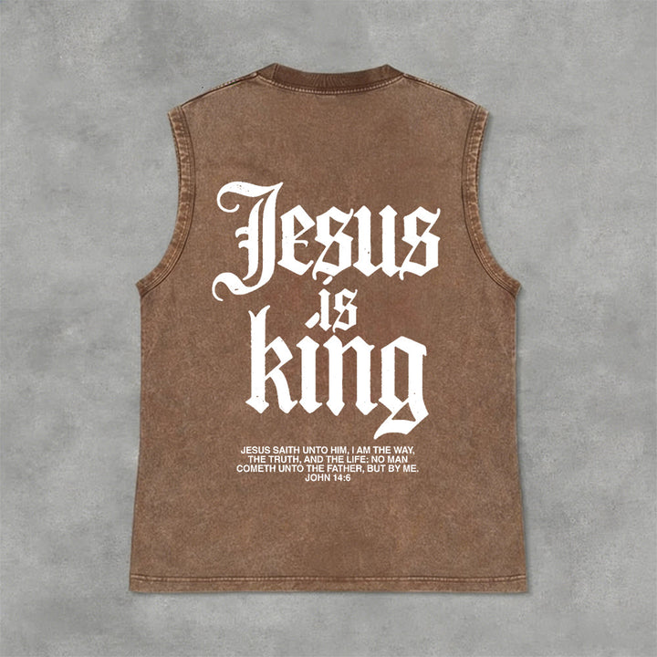 Christianartworkshop Canotta unisex lavata con scritta Jesus Is King Gothic - Marrone - 2XL - image 12