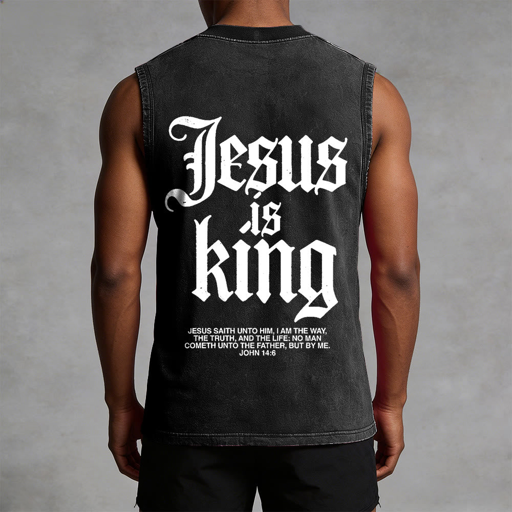 Christianartworkshop Canotta unisex lavata con scritta Jesus Is King Gothic - image 1