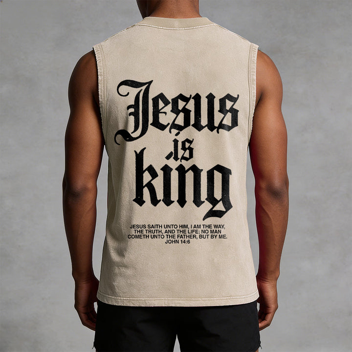 Christianartworkshop Canotta unisex lavata con scritta Jesus Is King Gothic - image 4