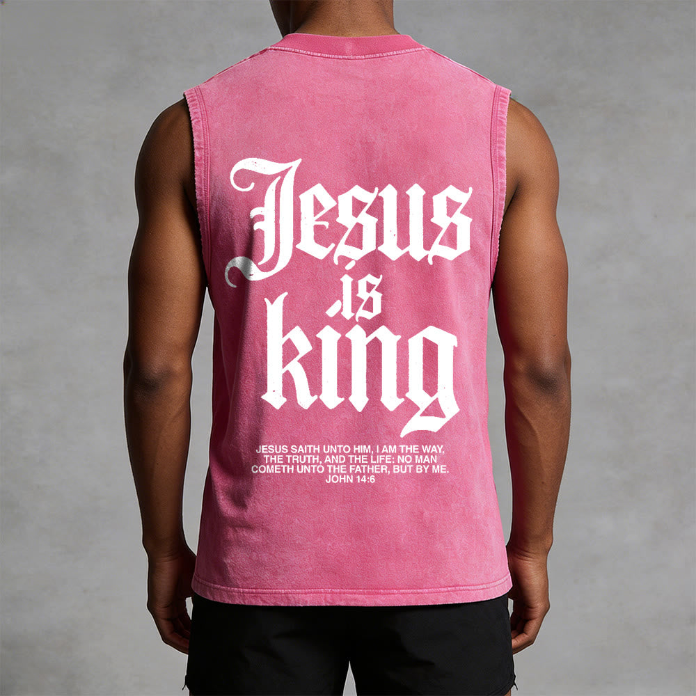 Christianartworkshop Canotta unisex lavata con scritta Jesus Is King Gothic - image 7