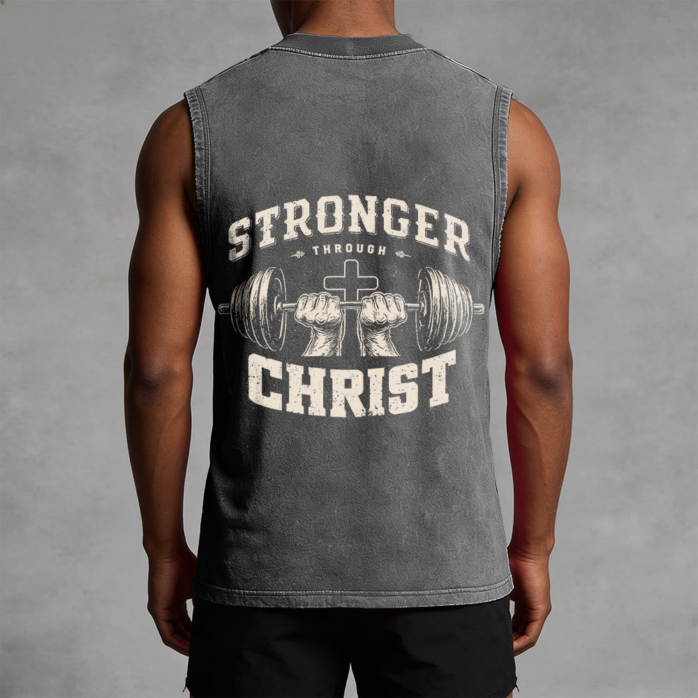 Christianartworkshop Canotta unisex lavata con croce a bilanciere "Stronger Through Christ" - image 1