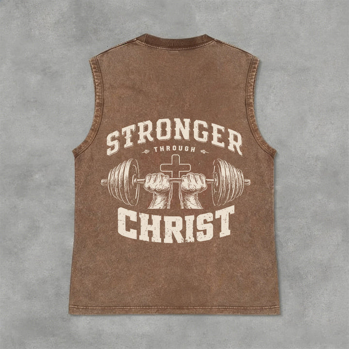 Christianartworkshop Canotta unisex lavata con croce a bilanciere "Stronger Through Christ" - Marrone - 2XL - image 3
