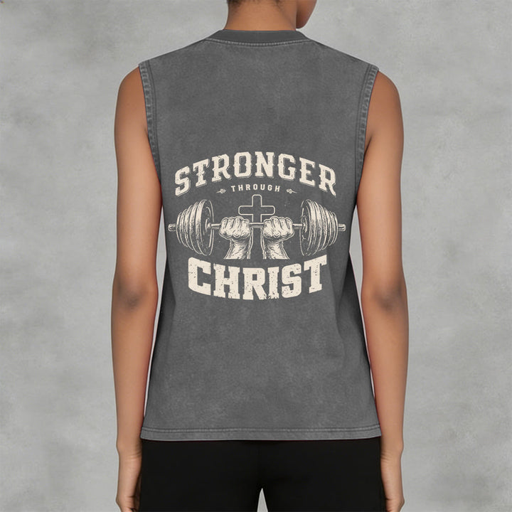 Christianartworkshop Canotta unisex lavata con croce a bilanciere "Stronger Through Christ" - image 2