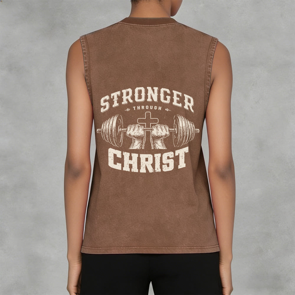 Christianartworkshop Canotta unisex lavata con croce a bilanciere "Stronger Through Christ" - image 5