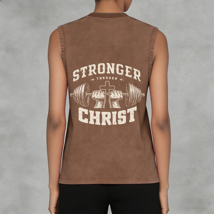 Christianartworkshop Canotta unisex lavata con croce a bilanciere "Stronger Through Christ" - image 5