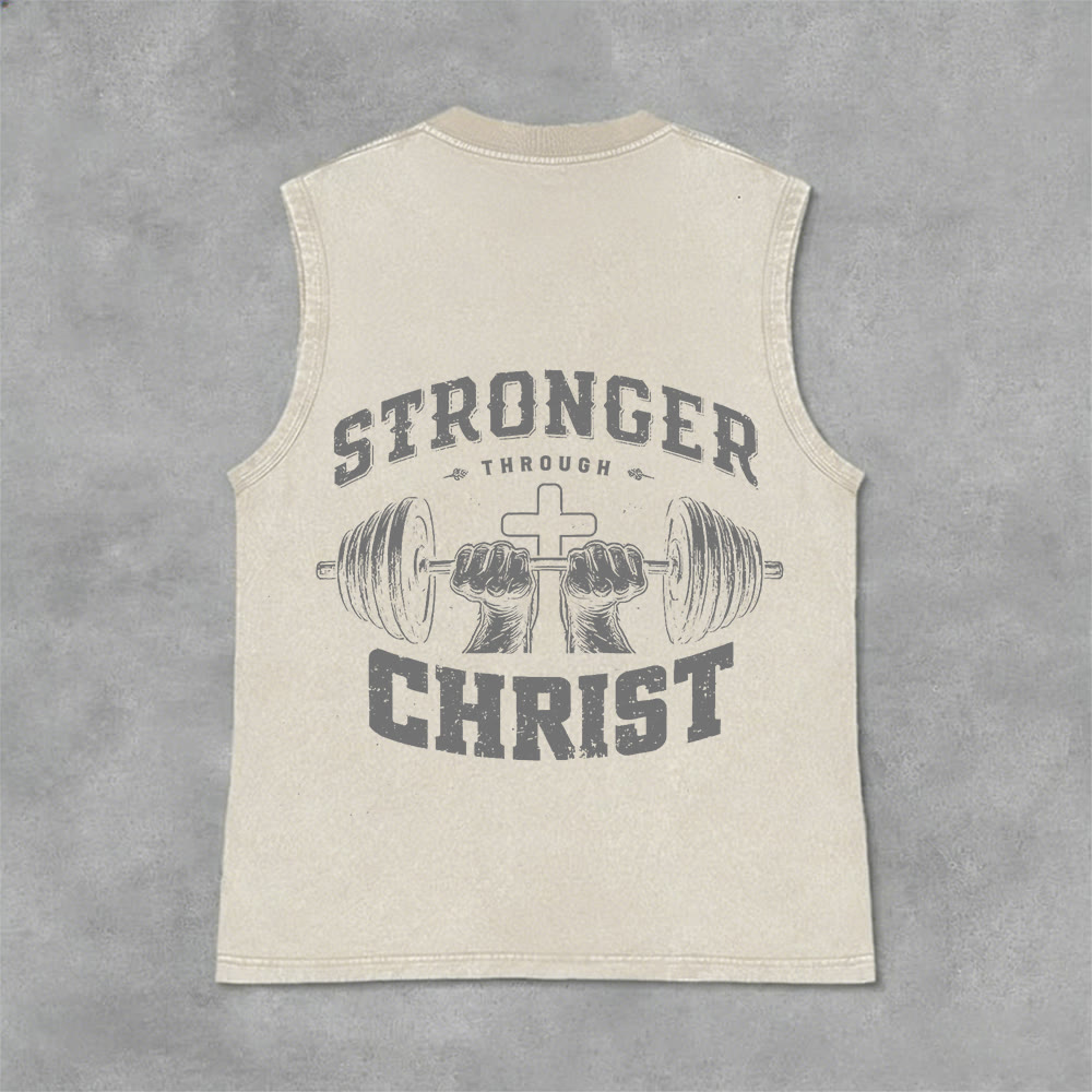 Christianartworkshop Canotta unisex lavata con croce a bilanciere "Stronger Through Christ" - Beige - 2XL - image 9