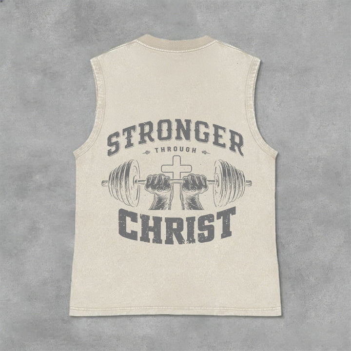 Christianartworkshop Canotta unisex lavata con croce a bilanciere "Stronger Through Christ" - Beige - 2XL - image 9