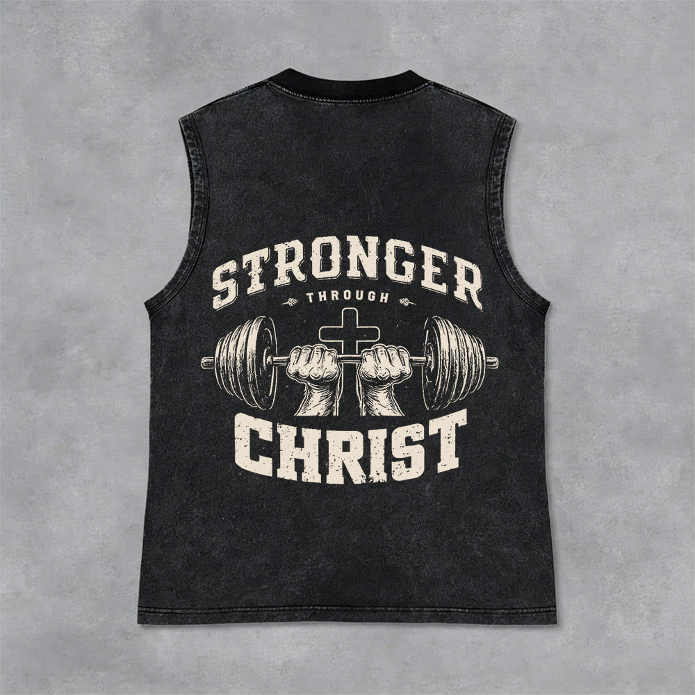 Christianartworkshop Canotta unisex lavata con croce a bilanciere "Stronger Through Christ" - Nero - 2XL - image 6