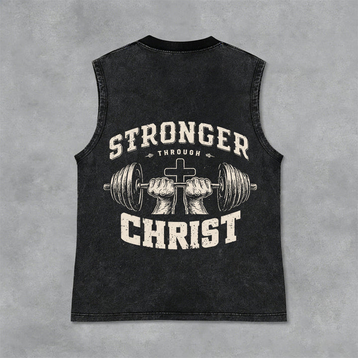 Christianartworkshop Canotta unisex lavata con croce a bilanciere "Stronger Through Christ" - Nero - 2XL - image 6