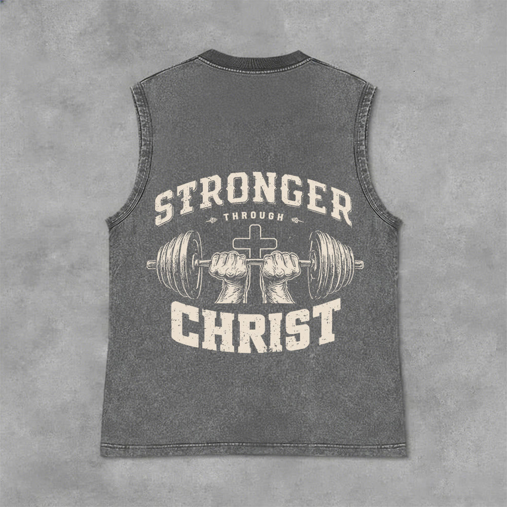 Christianartworkshop Canotta unisex lavata con croce a bilanciere "Stronger Through Christ" - Grigio - 2XL - image 0