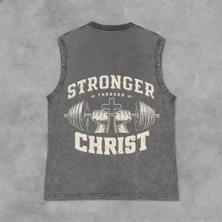 Christianartworkshop Canotta unisex lavata con croce a bilanciere "Stronger Through Christ" - Grigio - 2XL - image 0
