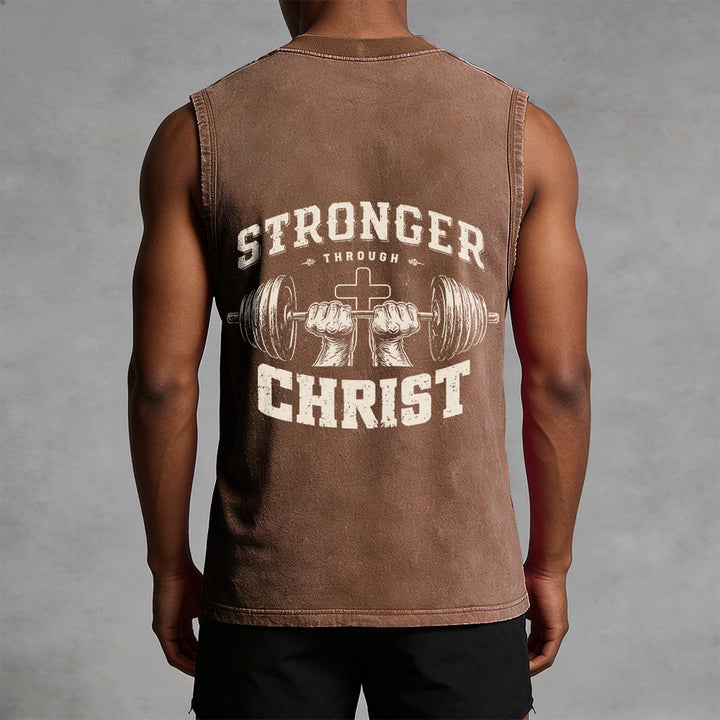 Christianartworkshop Canotta unisex lavata con croce a bilanciere "Stronger Through Christ" - image 4