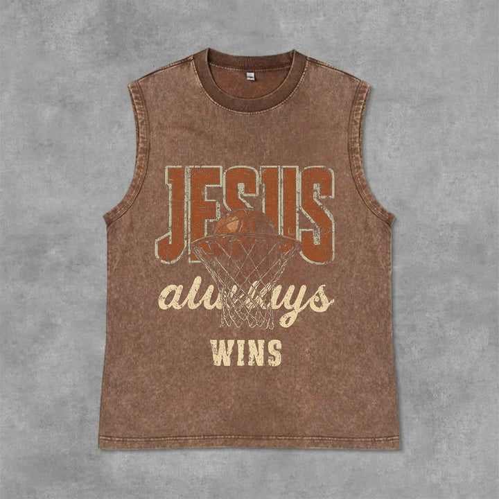 Christianartworkshop Canotta unisex lavata Jesus Always Wins Basketball - Marrone - 2XL - image 3
