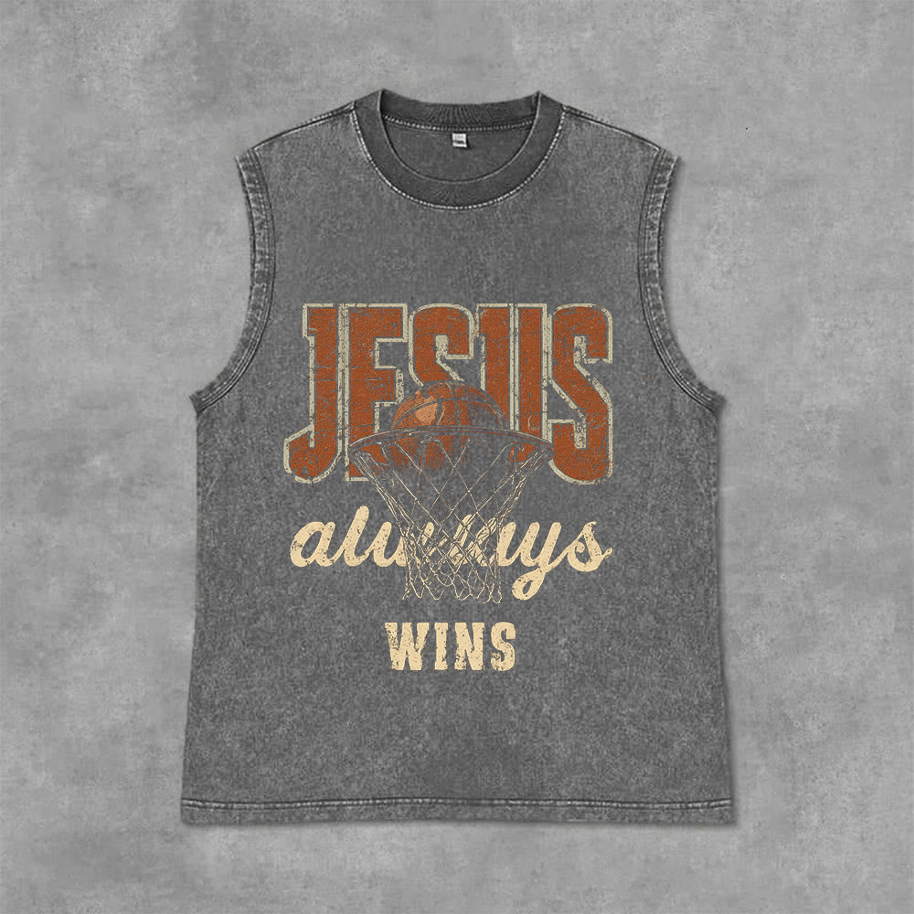 Christianartworkshop Canotta unisex lavata Jesus Always Wins Basketball - Grigio - 2XL - image 0