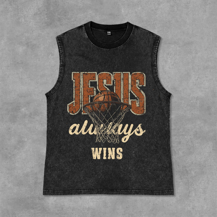 Christianartworkshop Canotta unisex lavata Jesus Always Wins Basketball - Nero - 2XL - image 6