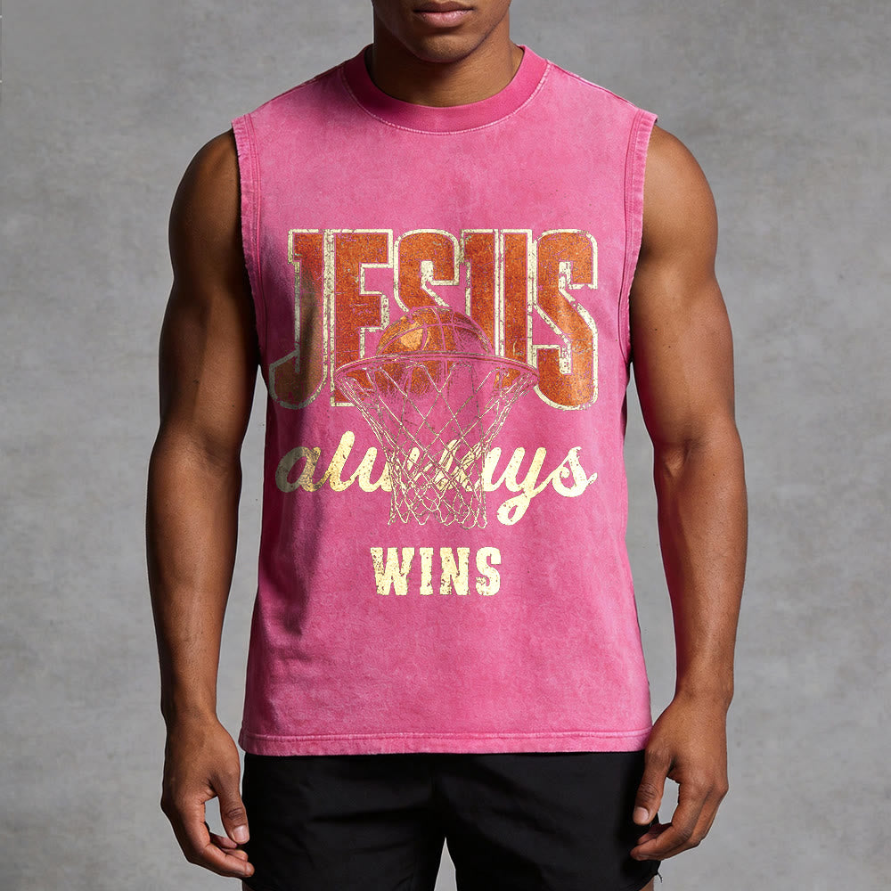 Canotta unisex lavata con stampa "Jesus Always Wins Basketball" Christianartworkshop - image 10