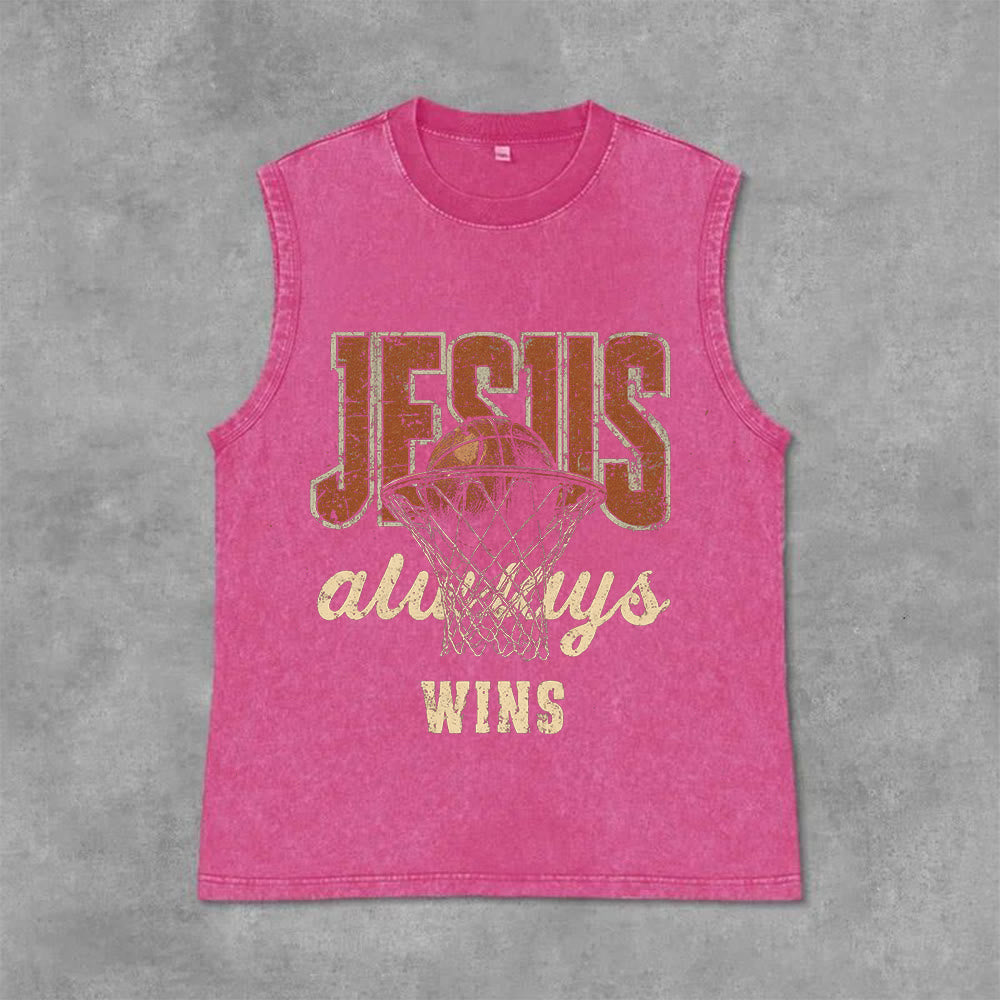 Christianartworkshop Canotta unisex lavata Jesus Always Wins Basketball - Rosa - 2XL - image 9