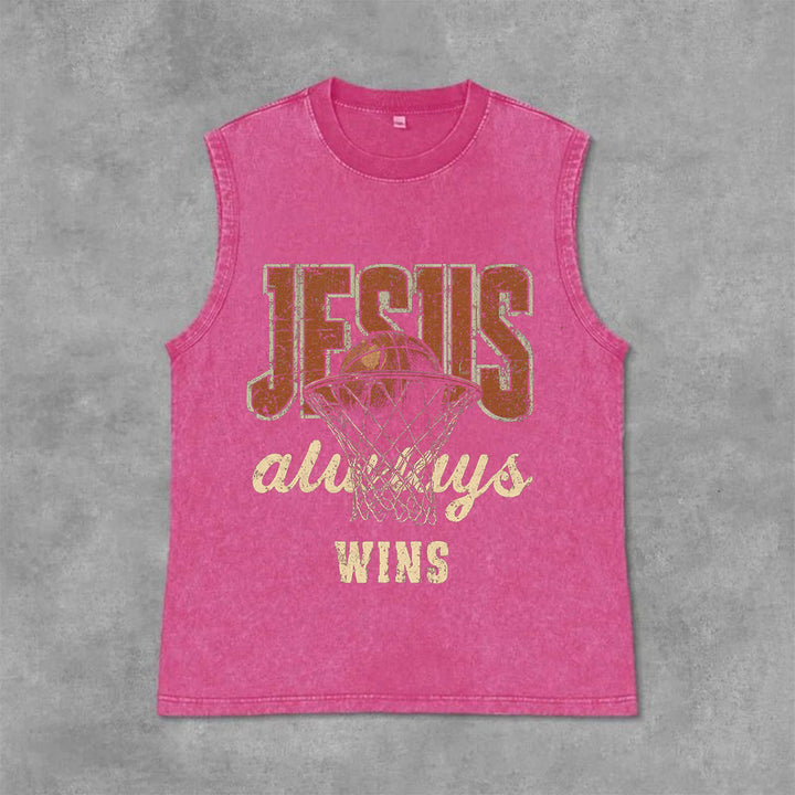 Christianartworkshop Canotta unisex lavata Jesus Always Wins Basketball - Rosa - 2XL - image 9