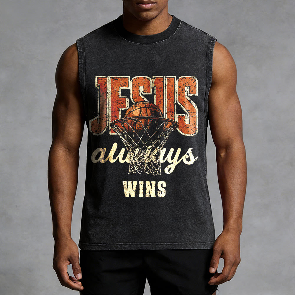 Canotta unisex lavata con stampa "Jesus Always Wins Basketball" Christianartworkshop - image 7