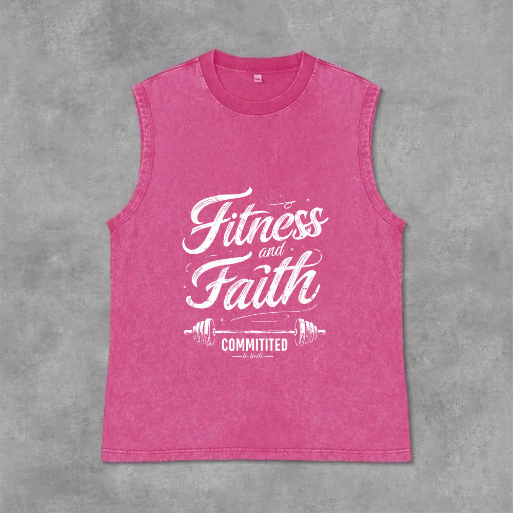 Christianartworkshop Fitness e fede: impegnati in entrambi Canotta unisex lavata con bilanciere - Rosa - 2XL - image 4