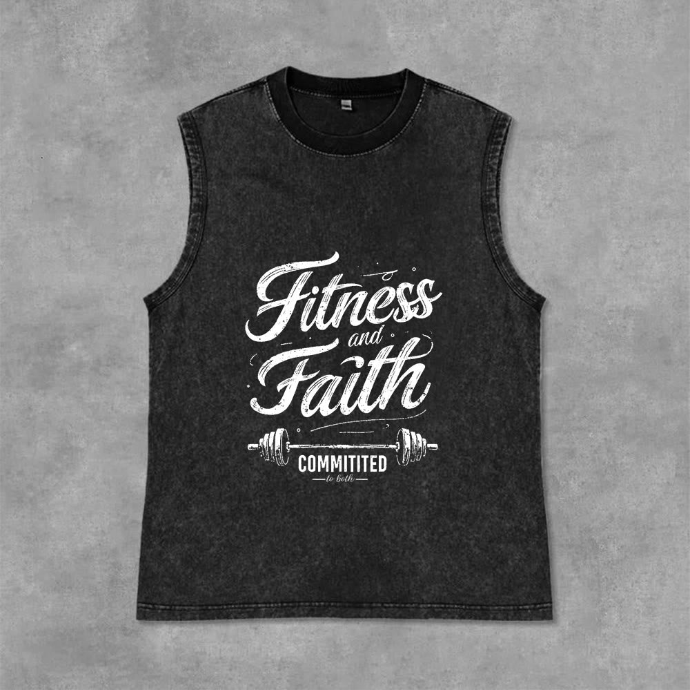 Christianartworkshop Fitness e fede: impegnati in entrambi Canotta unisex lavata con bilanciere - Nero - 2XL - image 1