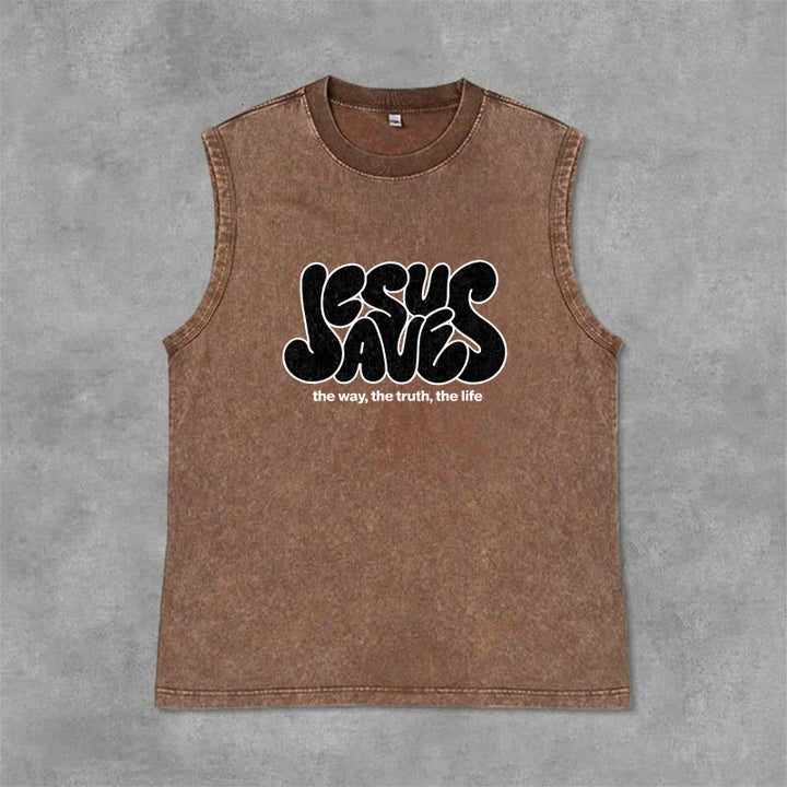 Canotta unisex lavata retrò "Jesus Saves" Christianartworkshop - Marrone - 2XL - image 9