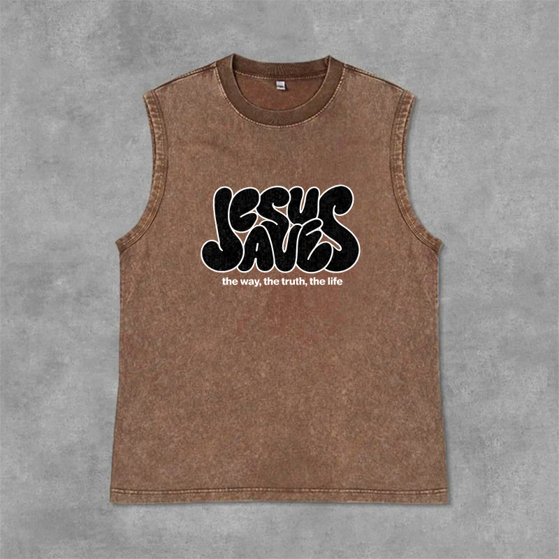 Canotta unisex retrò "Jesus Saves" Christianartworkshop - Marrone - 2XL - image 9