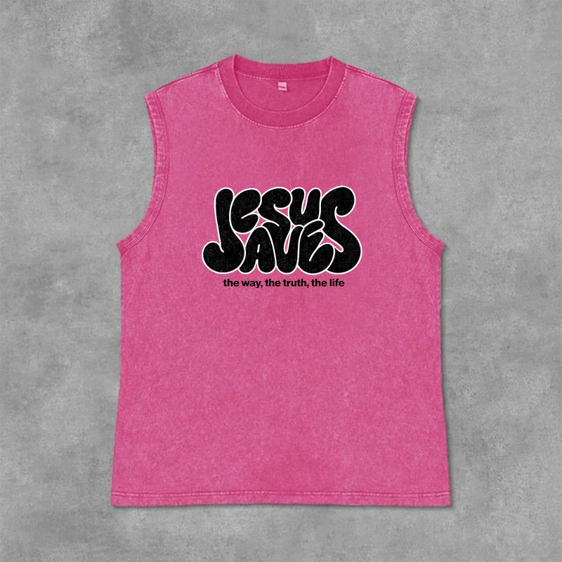 Canotta unisex retrò "Jesus Saves" Christianartworkshop - Rosa - 2XL - image 6