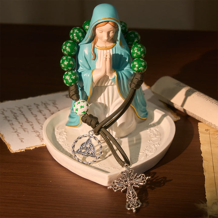 Christianartworkshop Rosario tascabile Irish Blessing Lucky Faith con nodo eterno, perline in legno bianco verde - image 11