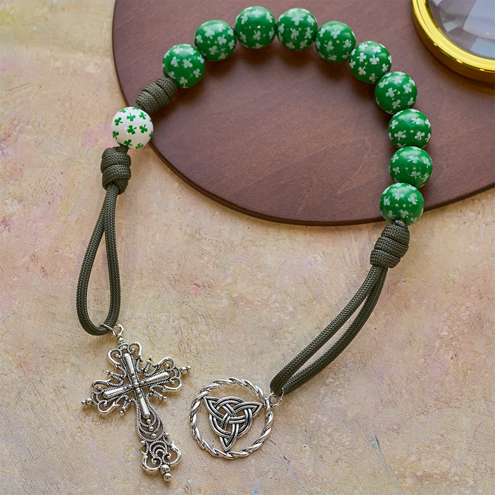 Christianartworkshop Rosario tascabile Irish Blessing Lucky Faith con nodo eterno, perline in legno bianco verde - image 9