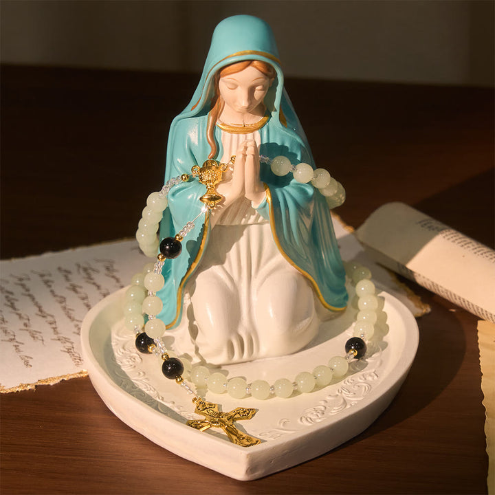 Christianartworkshop Elegante rosario in ossidiana verde e nera con calice sacro dorato - image 6