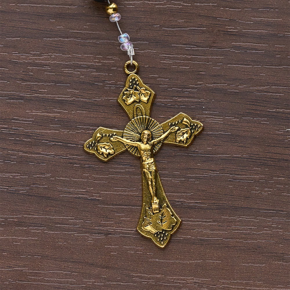 Christianartworkshop Elegante rosario in ossidiana verde e nera con calice sacro dorato - image 9