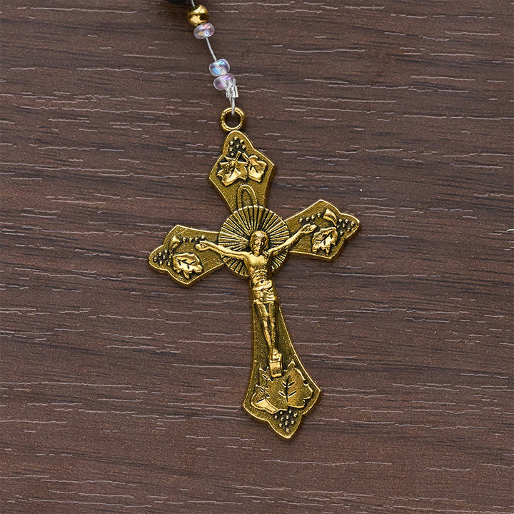 Christianartworkshop Elegante rosario in ossidiana verde e nera con calice sacro dorato - image 9