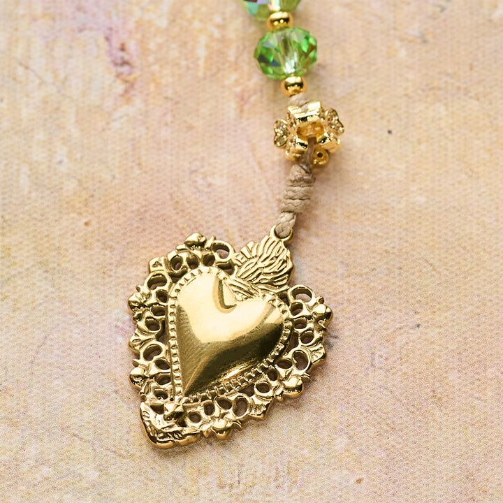 Christianartworkshop Rosario del quadrifoglio fortunato e del Sacro Cuore con perline verdi iridescenti e medaglia del Sacro Cuore - image 8