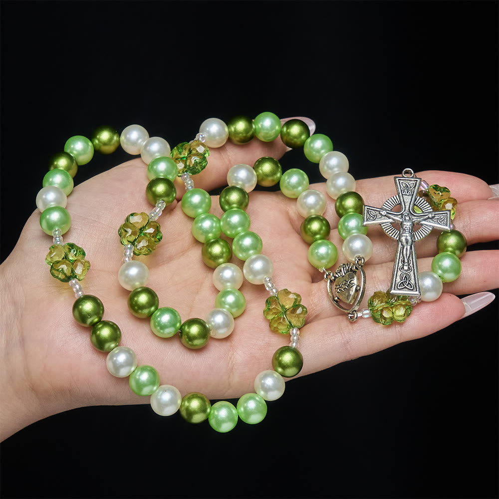 Christianartworkshop Rosario Lucky Faith verde sfumato con Sacro Cuore e Croce Celtica - Sacro Cuore e Croce Celtica - image 0