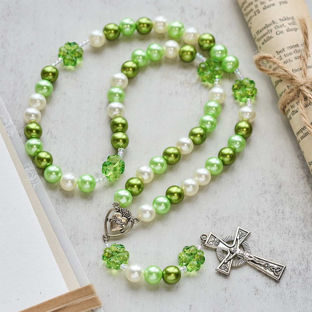 Christianartworkshop Rosario Lucky Faith verde sfumato con Sacro Cuore e Croce Celtica - image 1