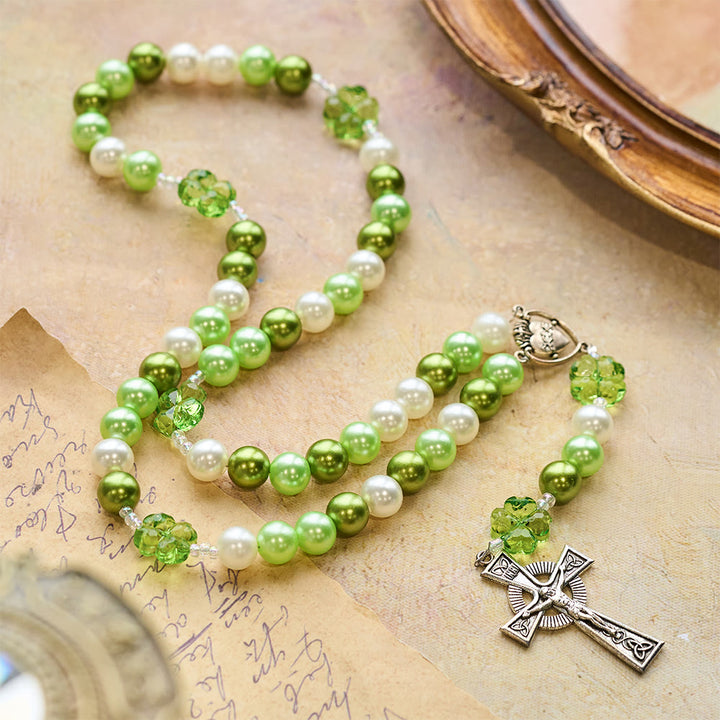 Christianartworkshop Rosario Lucky Faith verde sfumato con Sacro Cuore e Croce Celtica - image 2