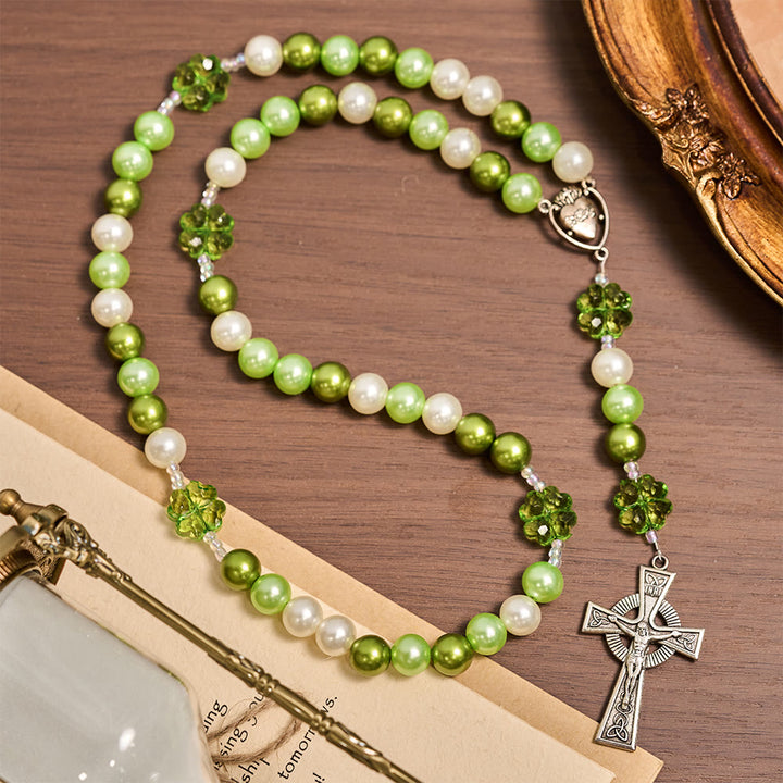 Christianartworkshop Rosario Lucky Faith verde sfumato con Sacro Cuore e Croce Celtica - image 3
