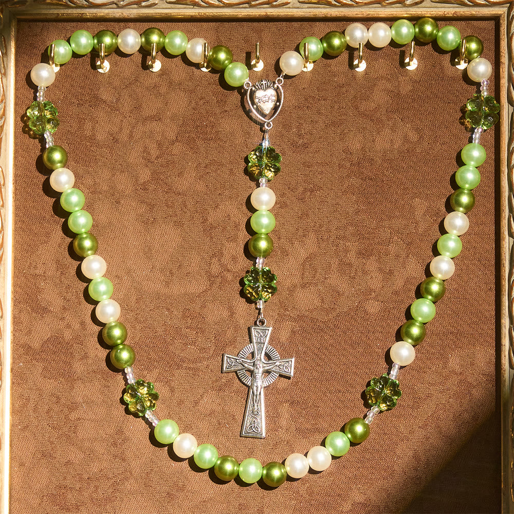 Christianartworkshop Rosario Lucky Faith verde sfumato con Sacro Cuore e Croce Celtica - image 5
